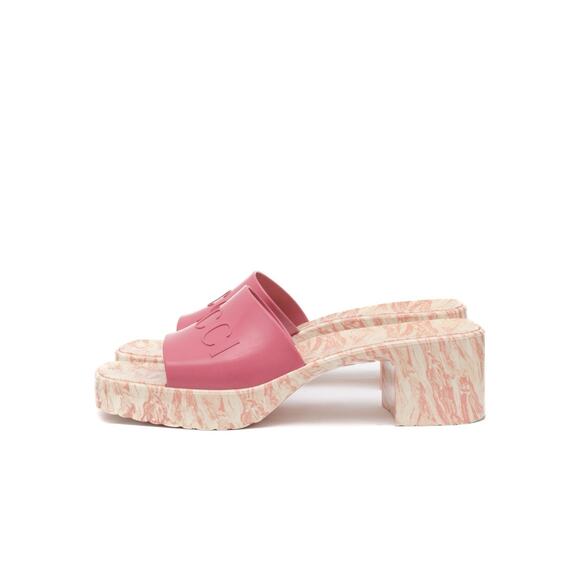 GUCCI Rubber Logo Womens Platform 20/60mm Slide Sandals Pink 37 US7 - Picture 7 of 14